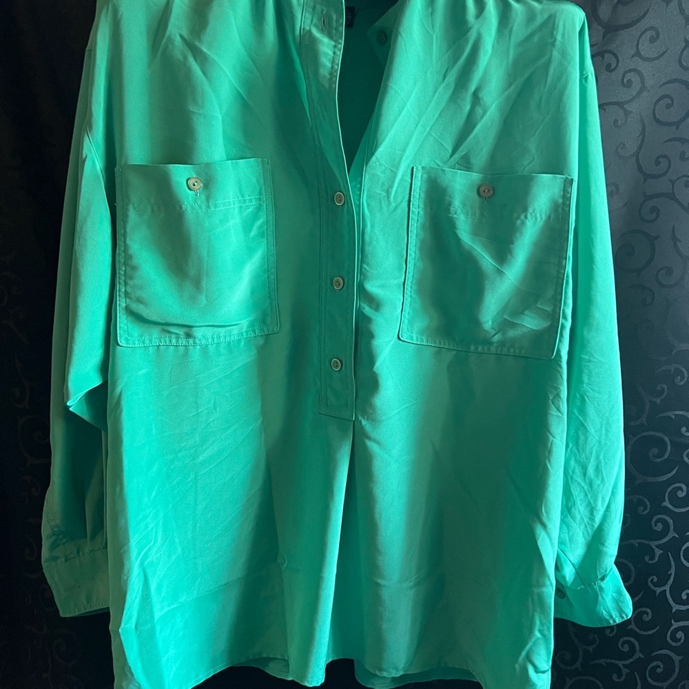 Vibrant Vintage Green Button-Up Shirt XL